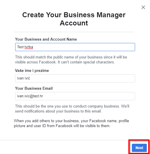 Business Manager account